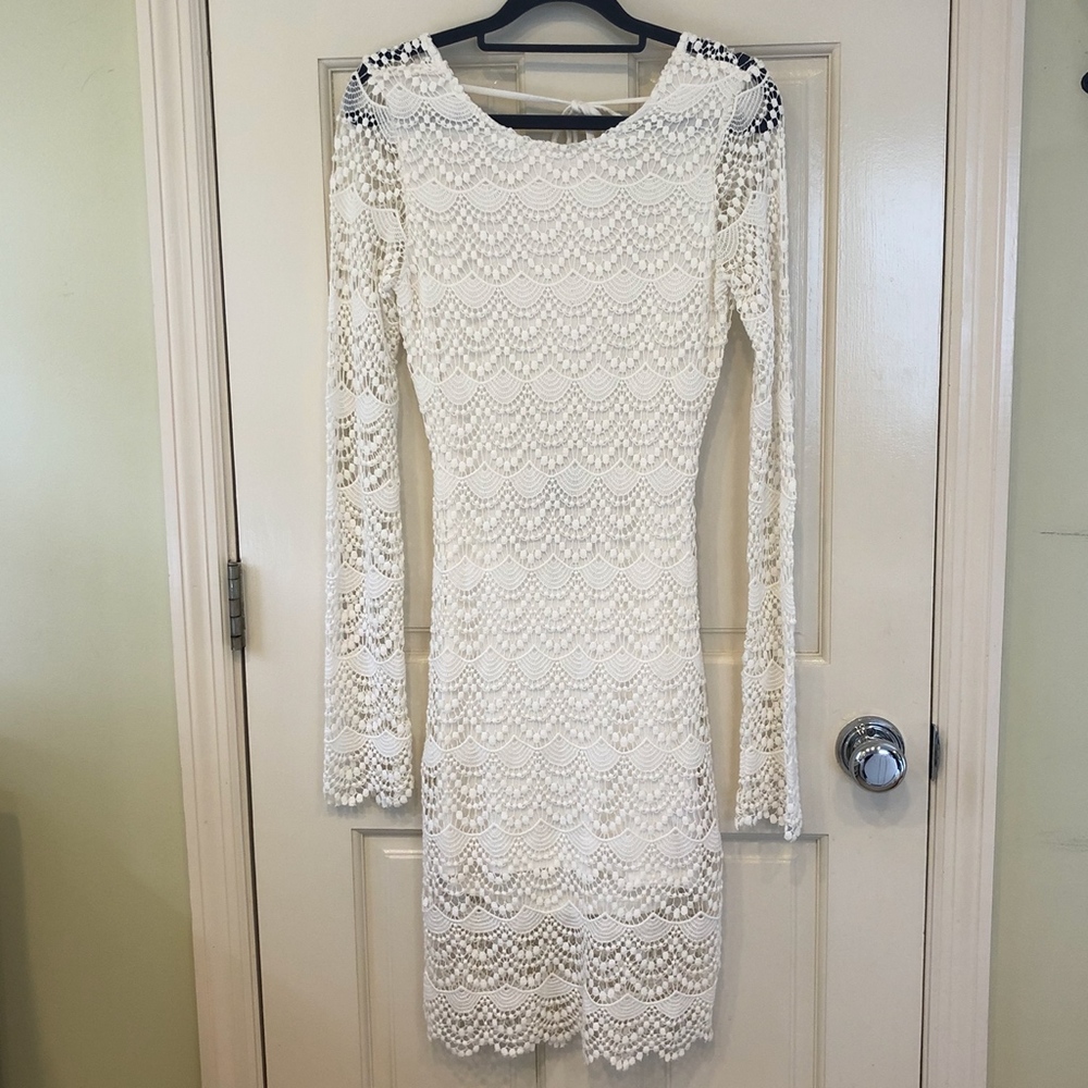 Cream Long-Sleeve Crochet Dress